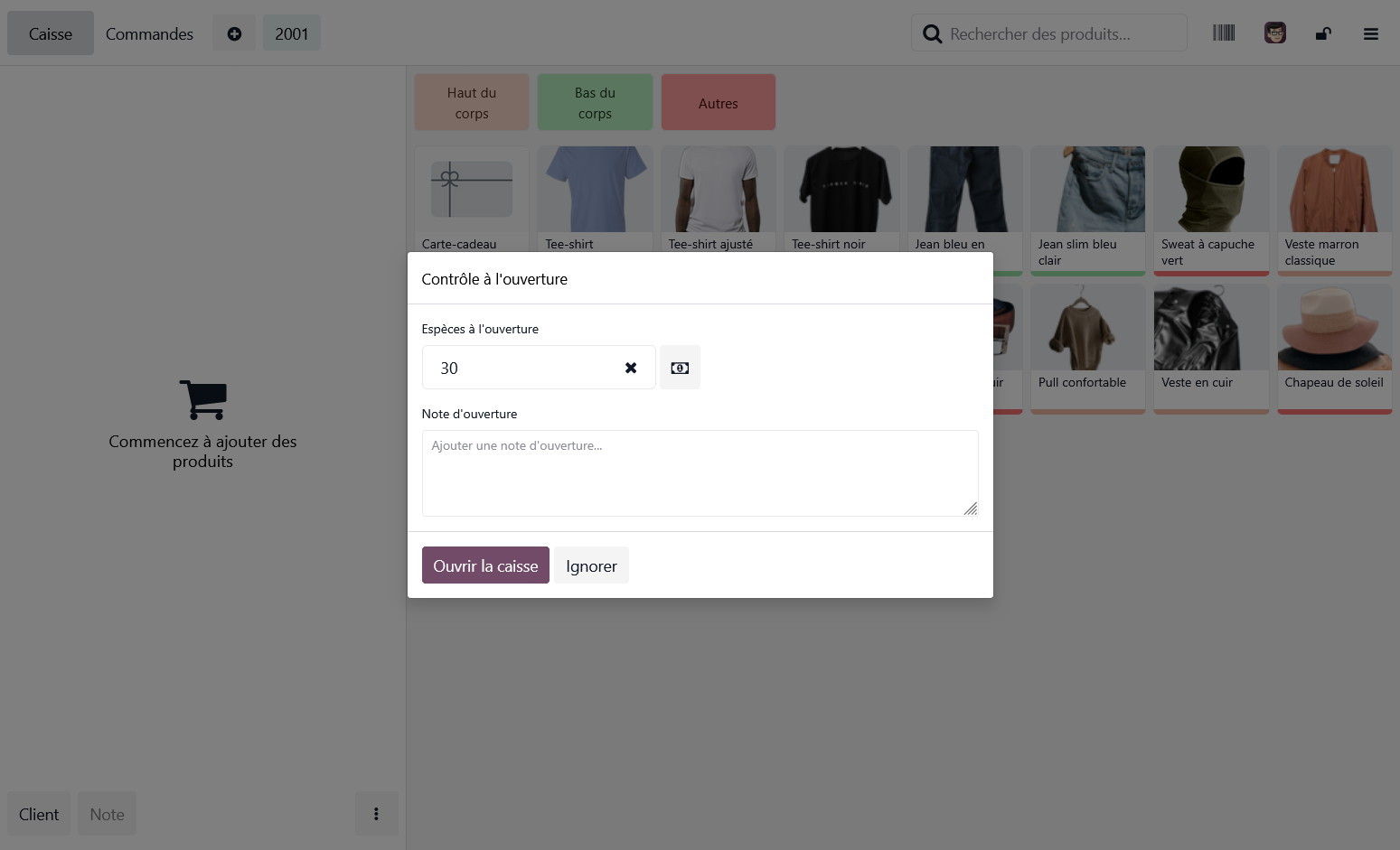 Contrôle d'ouverture de caisse Odoo Point de Vente