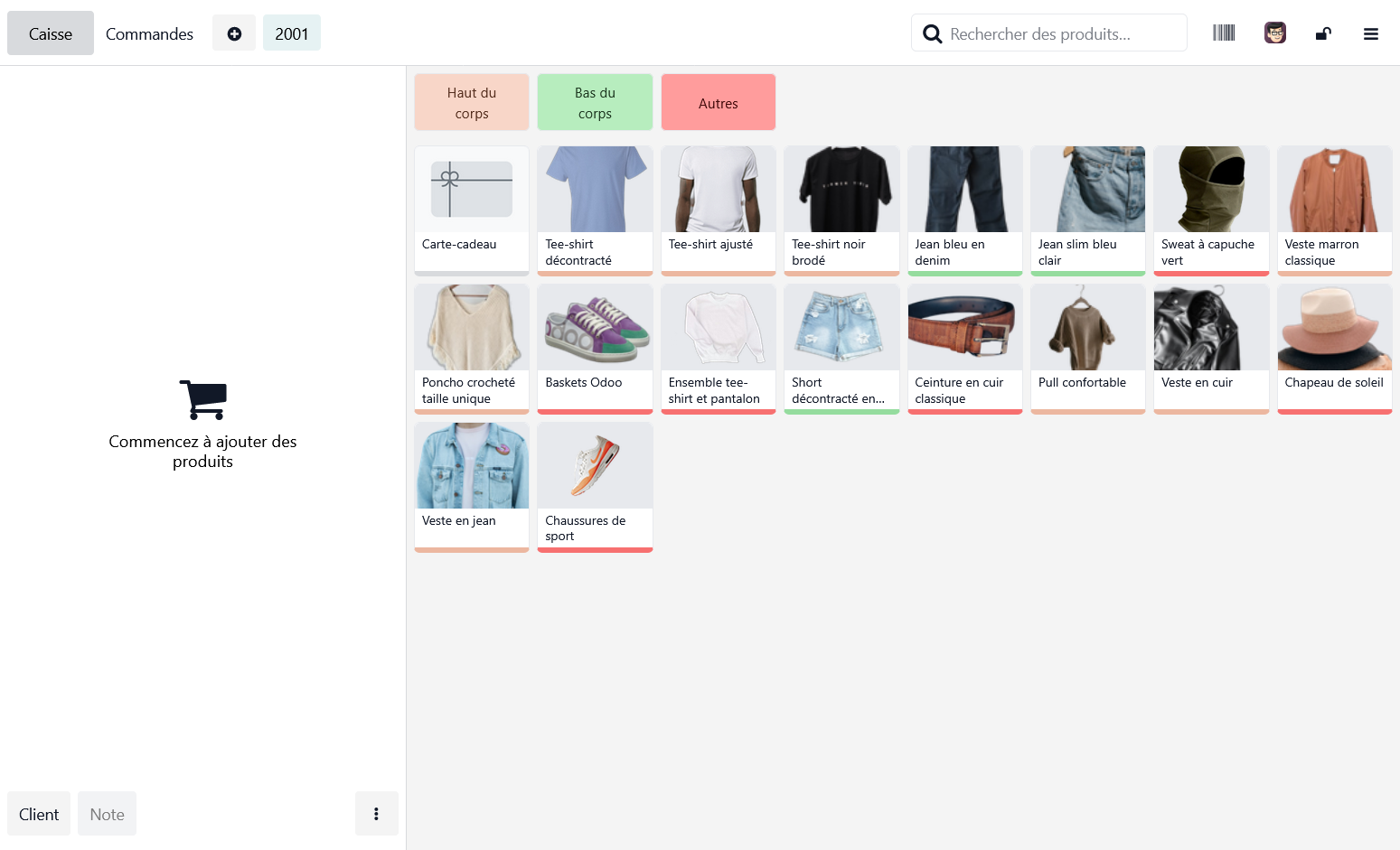 Interface principale de caisse Odoo Point de Vente