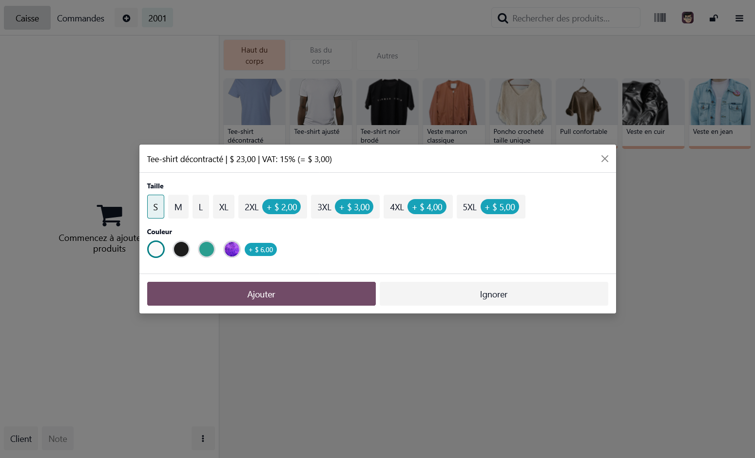 Sélection des variantes de produit Odoo Point de Vente