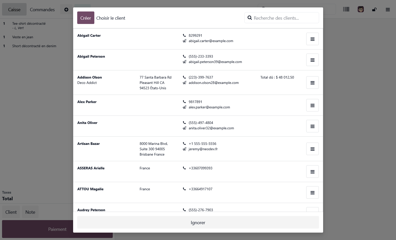 Sélection du client Odoo Point de Vente