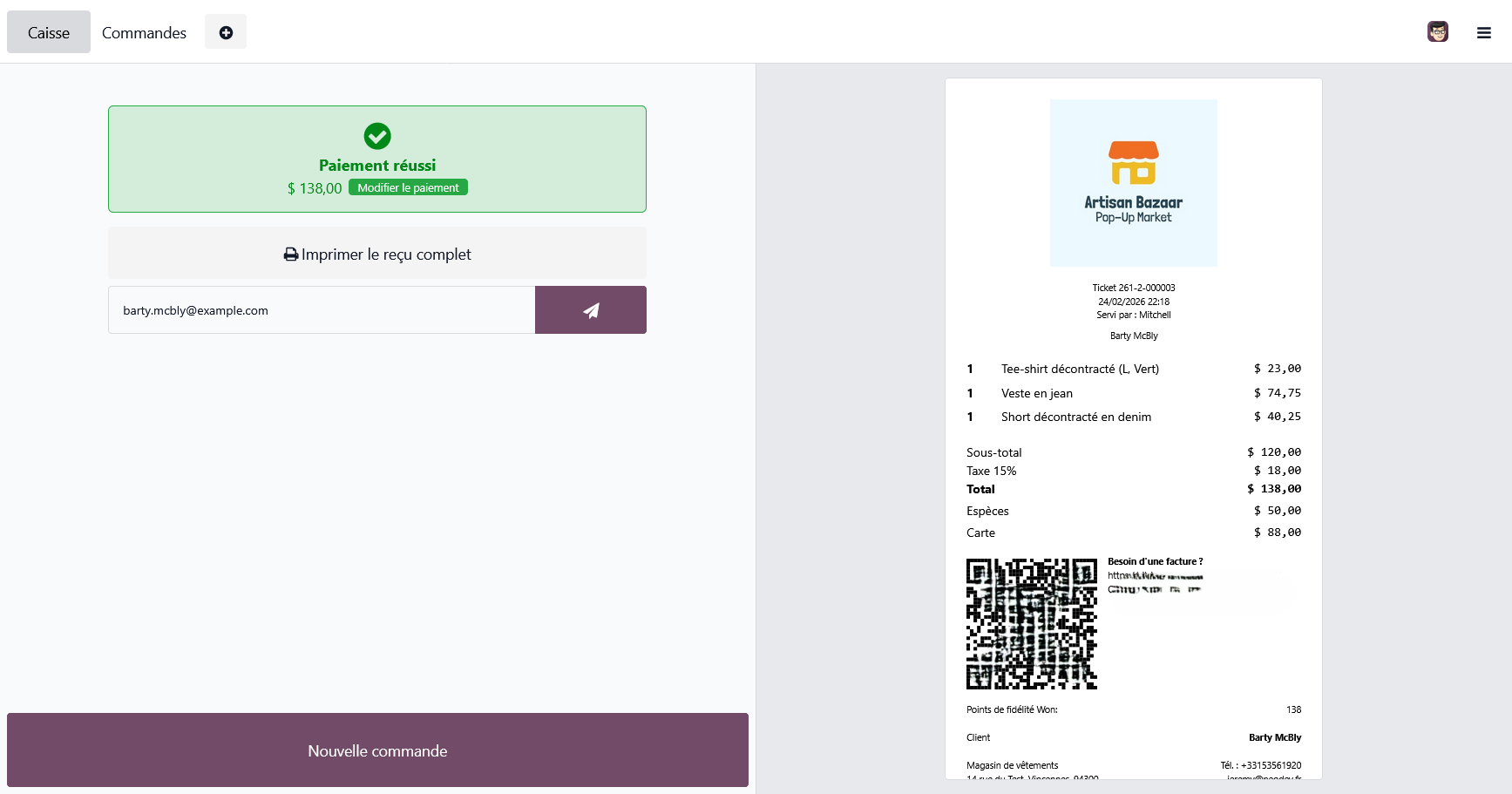Finalisation de vente et envoi du reçu Odoo Point de Vente